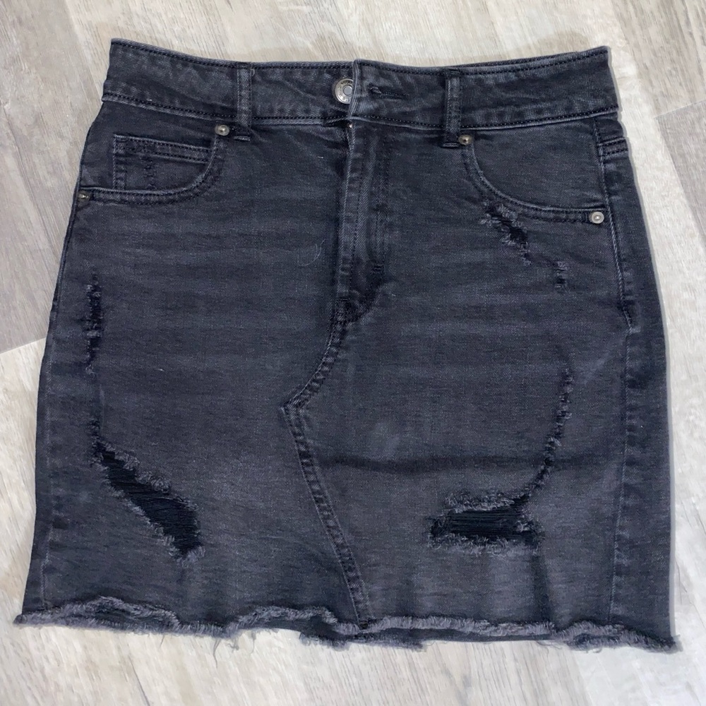 Distressed black skirt